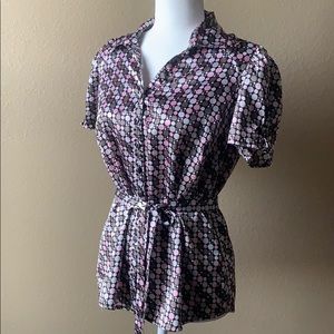 PRETTY BUTTON-DOWN BLOUSE - PINK, SILVER, & GRAY